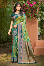 Thumbnail for Sangam Prints Parrot Green Soft Silk Woven Work Traditional Saree - Dista