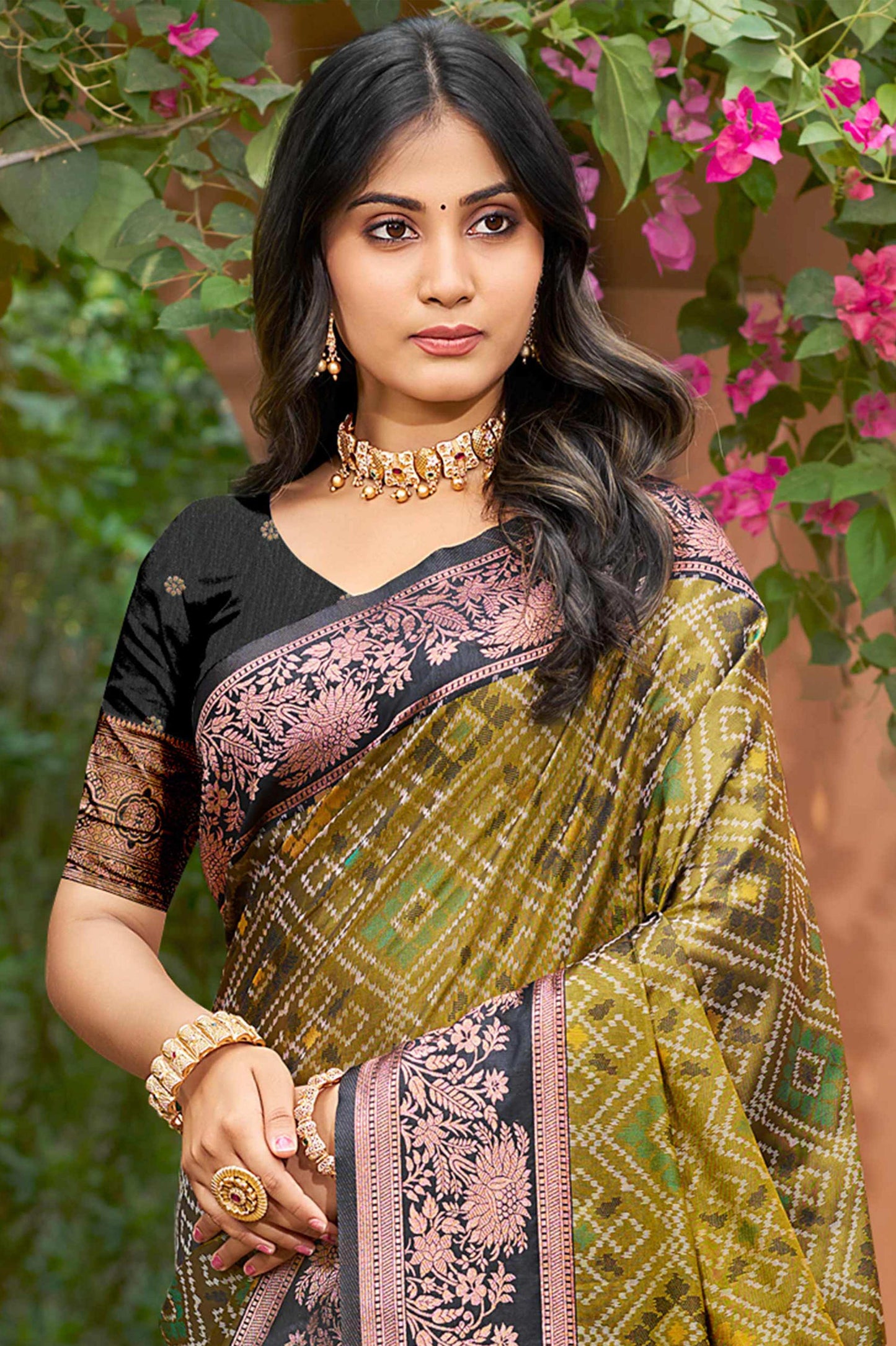 Sangam Prints Olive Green Soft Silk Woven Work Traditional Saree - Dista
