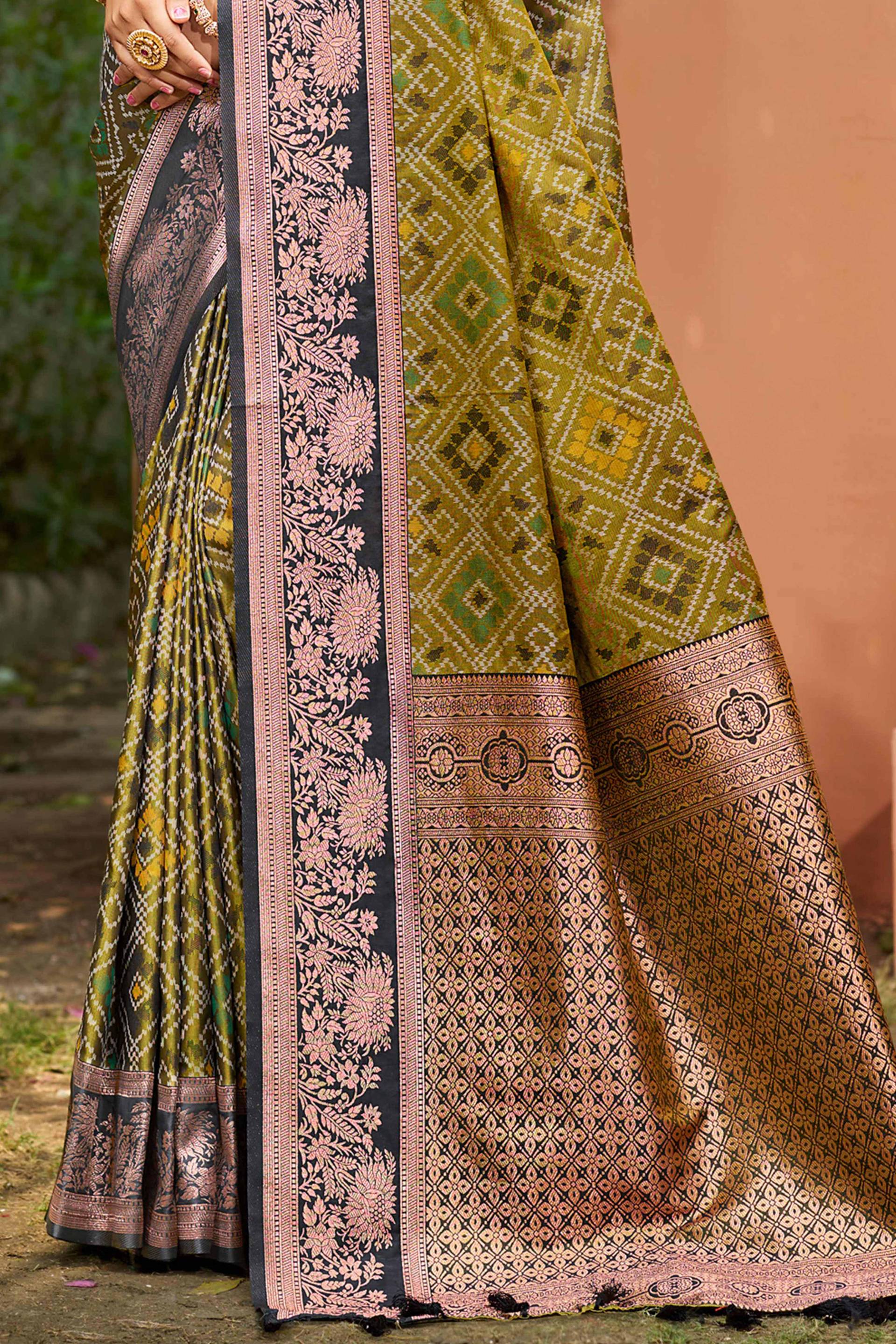 Sangam Prints Olive Green Soft Silk Woven Work Traditional Saree - Dista