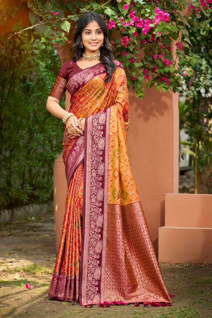 Sangam Prints Mustard Yellow Soft Silk Woven Work Traditional Saree - Dista