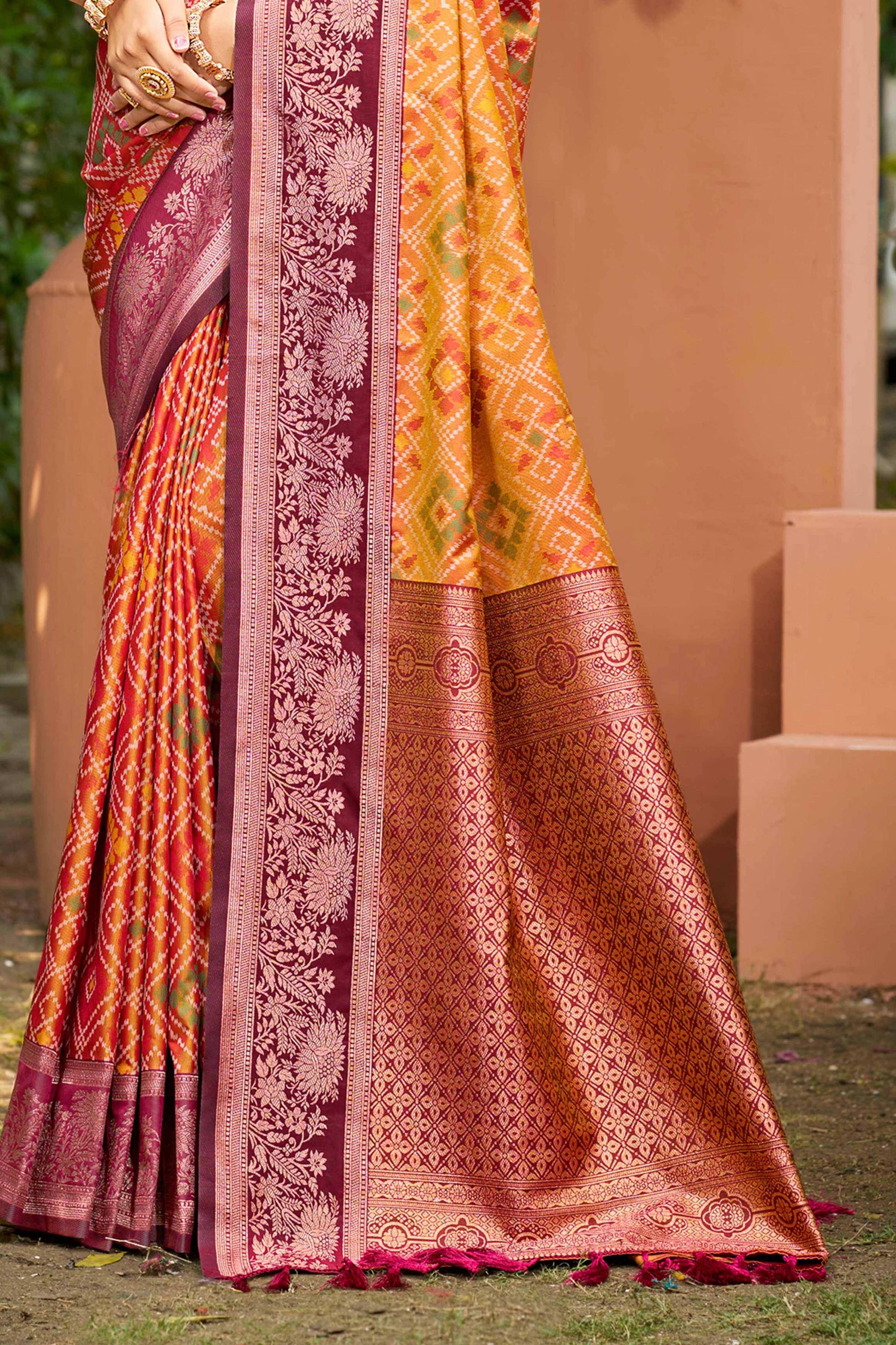 Sangam Prints Mustard Yellow Soft Silk Woven Work Traditional Saree - Dista