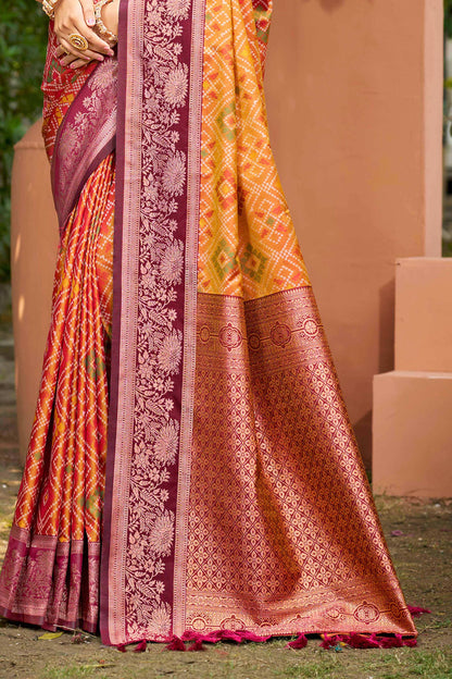 Sangam Prints Mustard Yellow Soft Silk Woven Work Traditional Saree - Dista