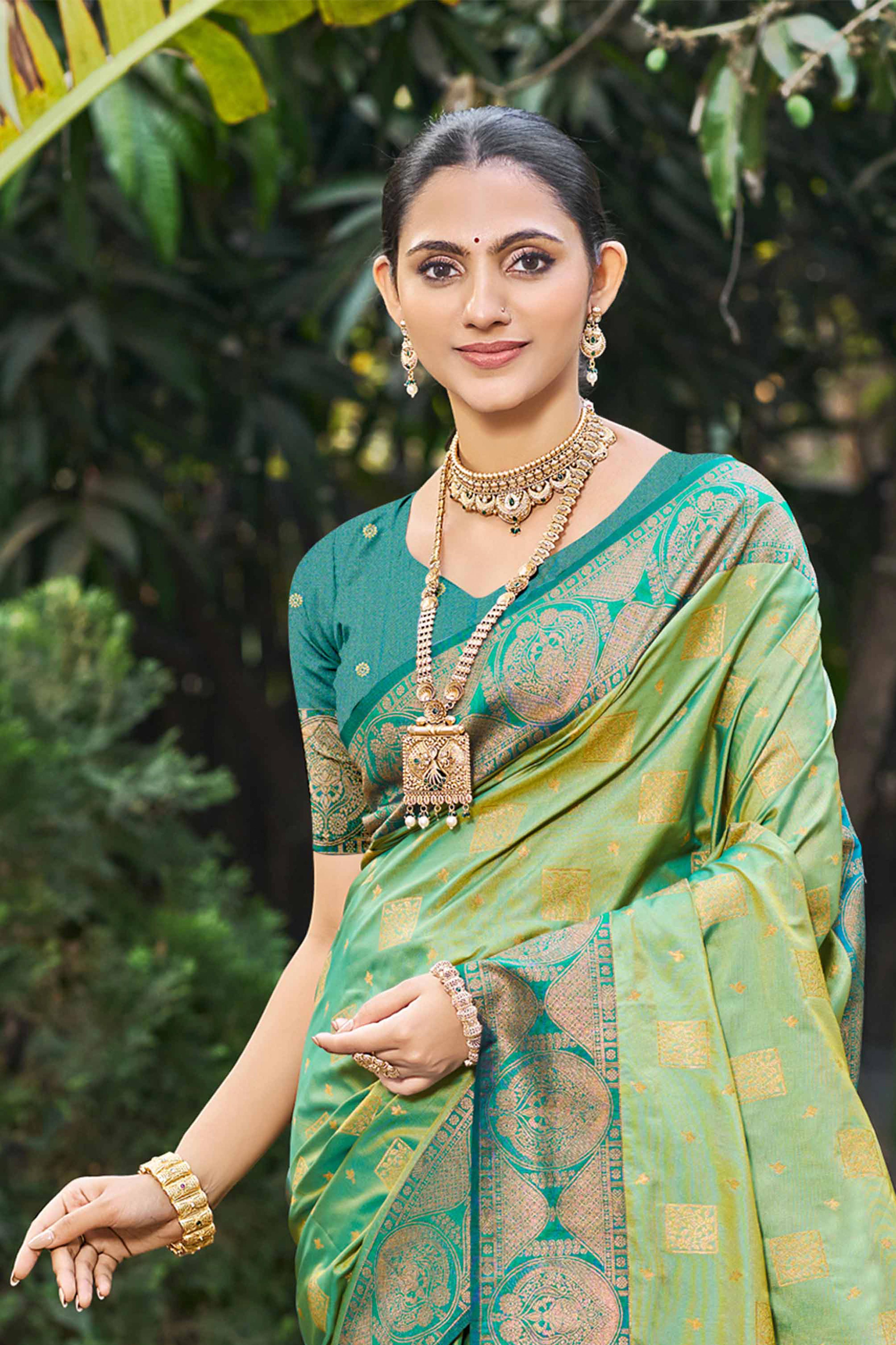 Sangam Prints Light Pista Green Soft Silk Woven Work Traditional Saree - Dista