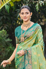 Thumbnail for Sangam Prints Light Pista Green Soft Silk Woven Work Traditional Saree - Dista
