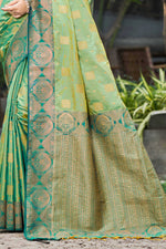 Thumbnail for Sangam Prints Light Pista Green Soft Silk Woven Work Traditional Saree - Dista