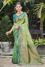 Thumbnail for Sangam Prints Light Pista Green Soft Silk Woven Work Traditional Saree - Dista