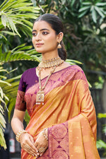 Thumbnail for Sangam Prints Rust Orange Soft Silk Woven Work Traditional Saree - Dista