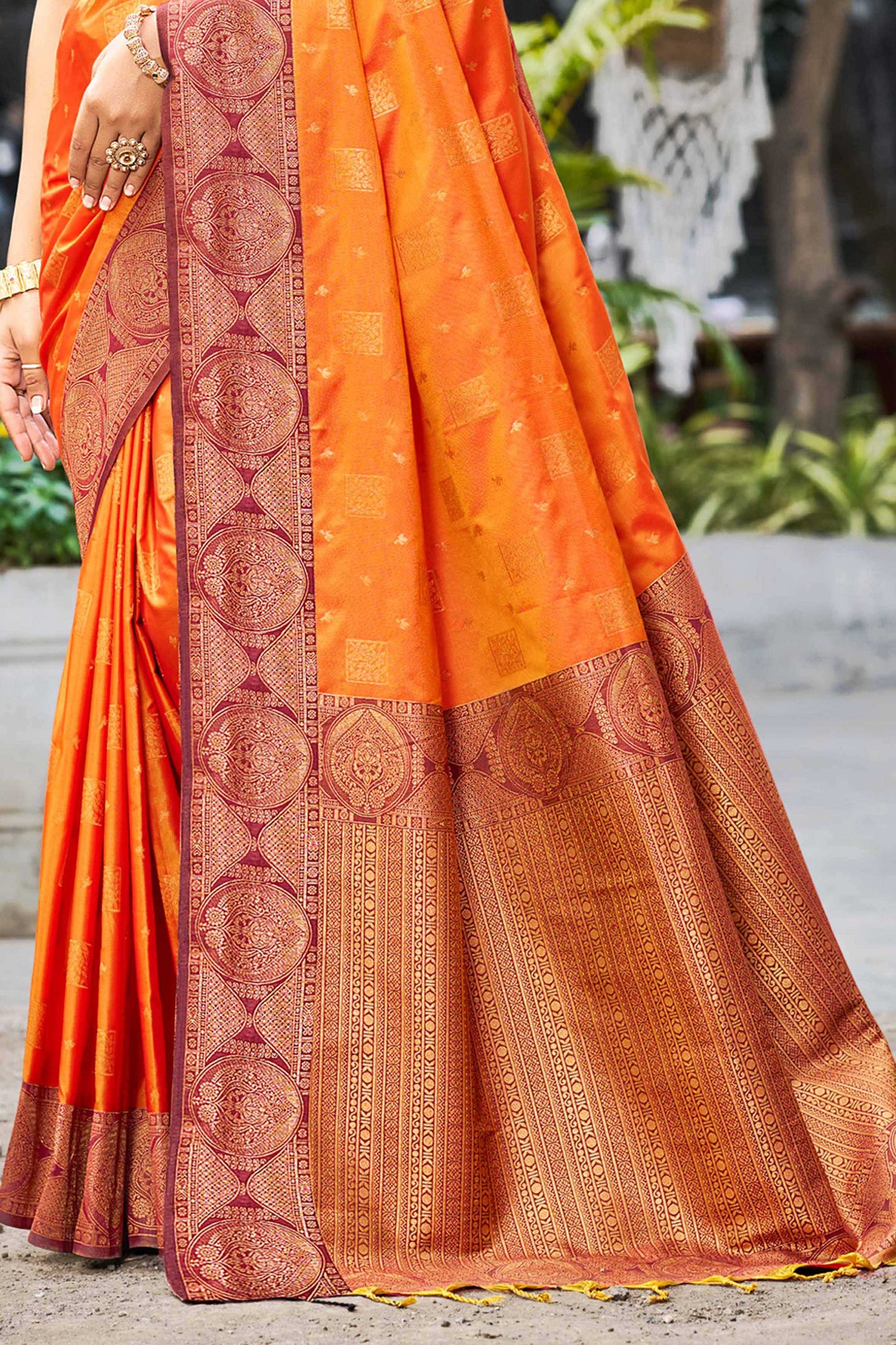 Sangam Prints Saffron Orange Soft Silk Woven Work Traditional Saree - Dista