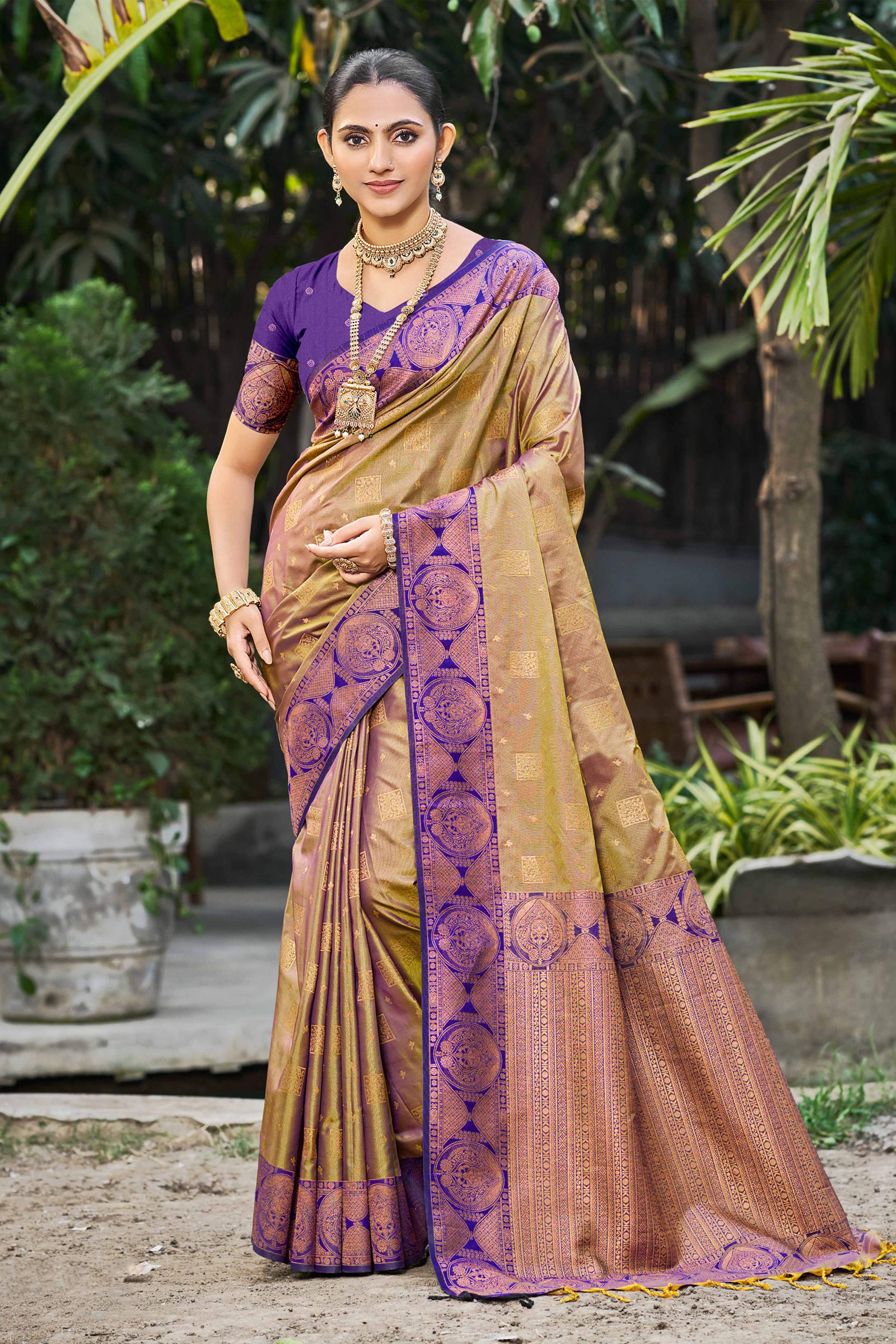 Sangam Prints Royal Purple Soft Silk Woven Work Traditional Saree - Dista