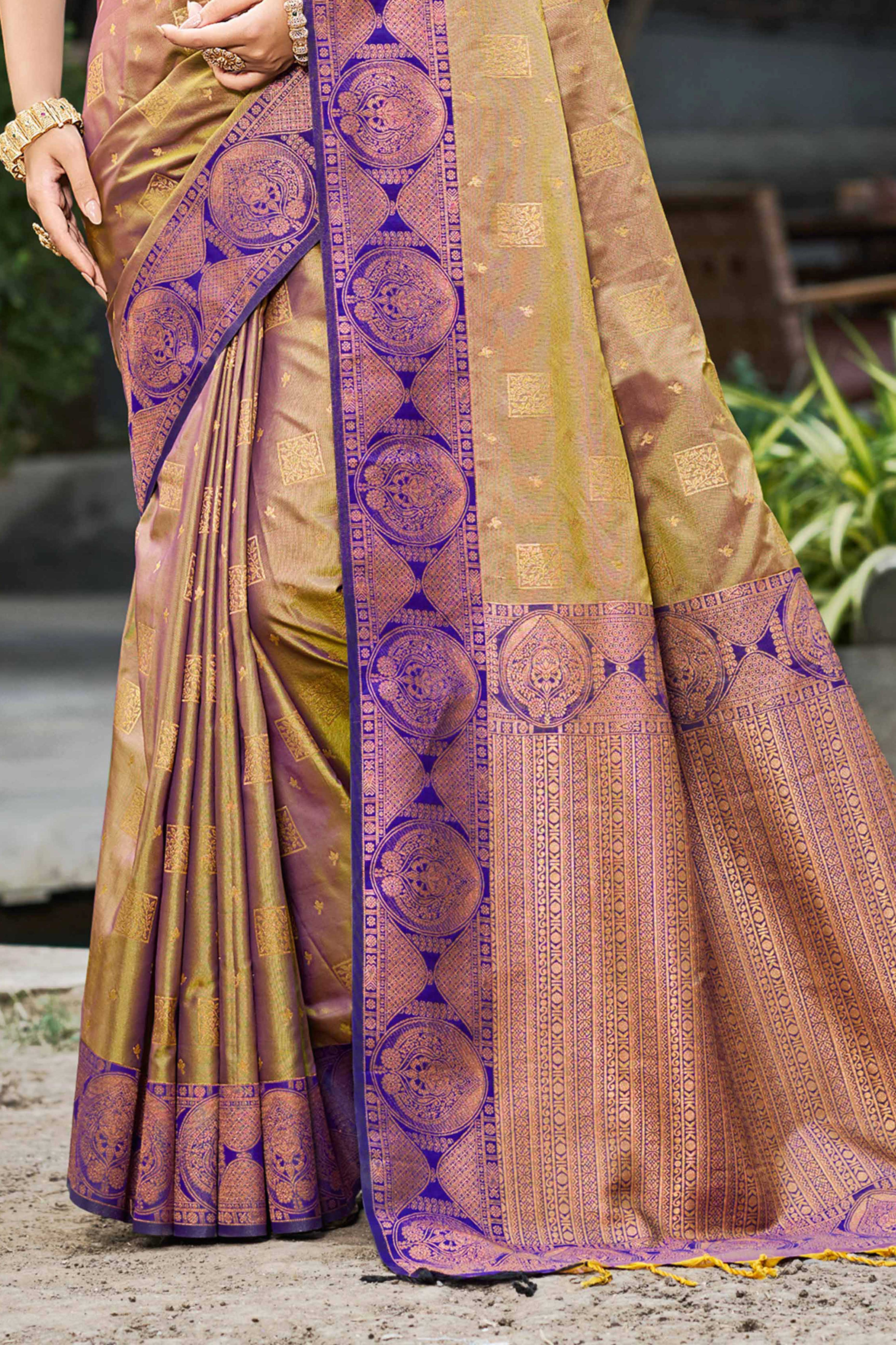 Sangam Prints Royal Purple Soft Silk Woven Work Traditional Saree - Dista