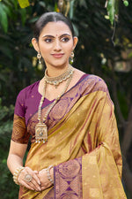 Thumbnail for Sangam Prints Golden Mustard Soft Silk Woven Work Traditional Saree - Dista