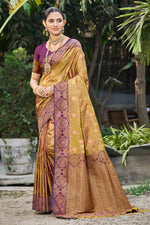 Thumbnail for Sangam Prints Golden Mustard Soft Silk Woven Work Traditional Saree - Dista