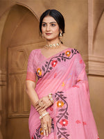 Thumbnail for Sangam Prints Light Pink Cotton Silk With Meena Woven Work Traditional Saree