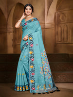 Thumbnail for Sangam Prints Sky Blue Cotton Silk With Meena Woven Work Traditional Saree