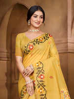 Thumbnail for Sangam Prints Yellow Cotton Silk With Meena Woven Work Traditional Saree