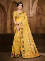 Thumbnail for Sangam Prints Yellow Cotton Silk With Meena Woven Work Traditional Saree