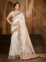 Thumbnail for Sangam Prints Off-White Cotton Silk With Meena Woven Work Traditional Saree