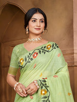Thumbnail for Sangam Prints Green Cotton Silk With Meena Woven Work Traditional Saree
