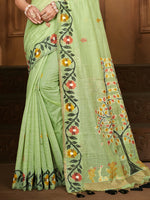 Thumbnail for Sangam Prints Green Cotton Silk With Meena Woven Work Traditional Saree
