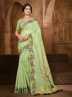 Thumbnail for Sangam Prints Green Cotton Silk With Meena Woven Work Traditional Saree
