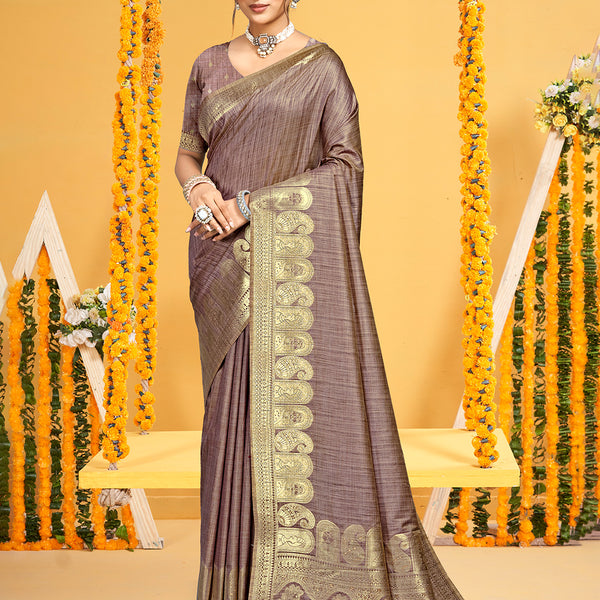Sangam Prints Brown  Assam Silk Woven Work Traditional Saree