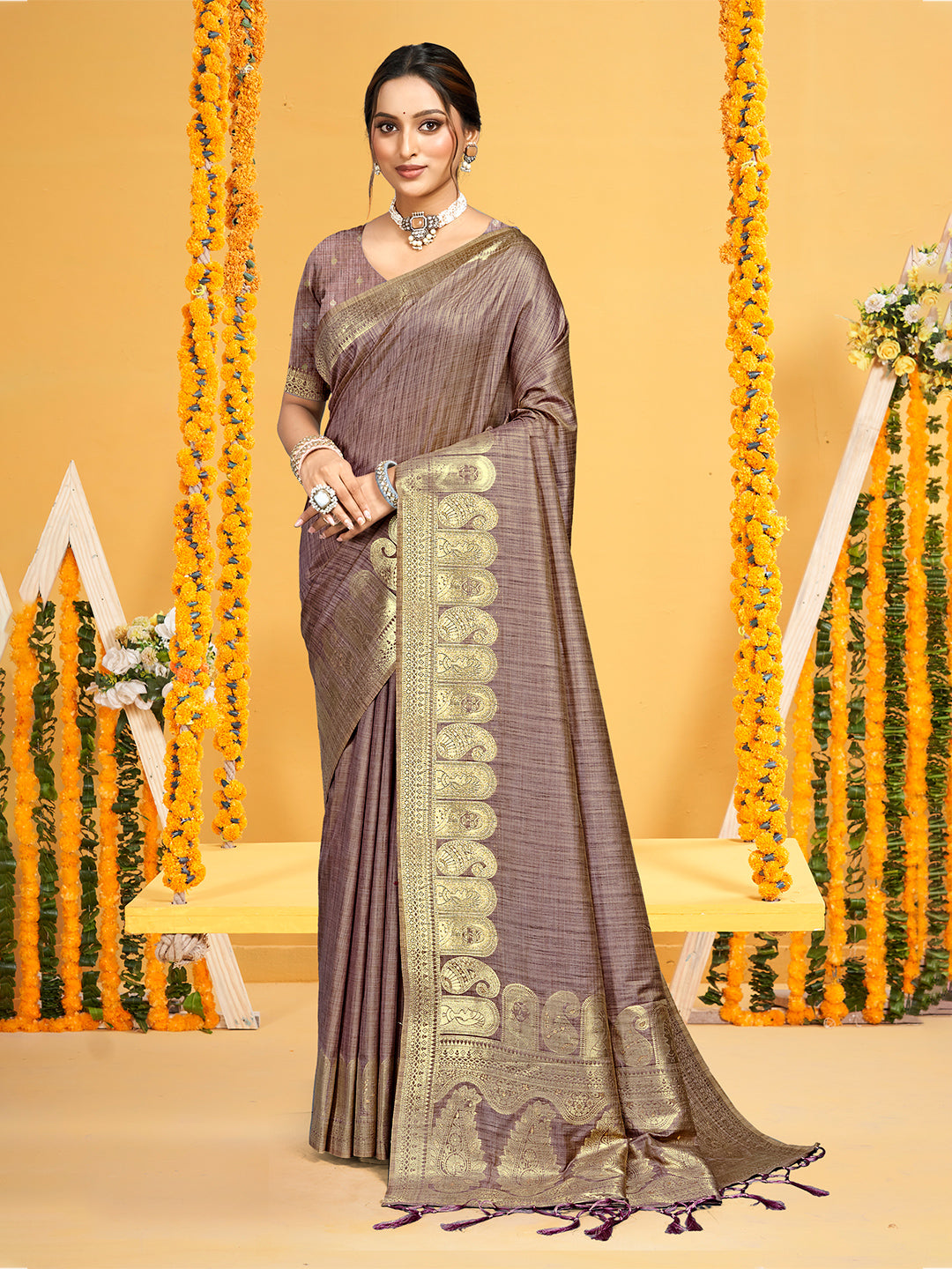 Sangam Prints Brown  Assam Silk Woven Work Traditional Saree - Distacart