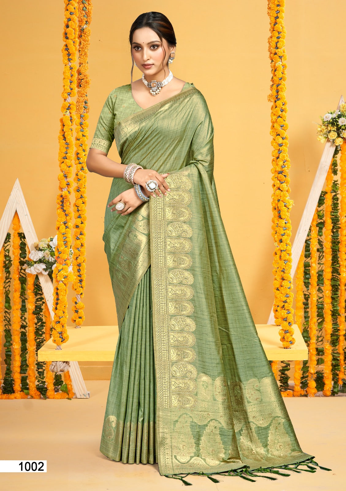 Prazu Fashion Pista Green Assam Silk Weaving Wedding Wear Saree