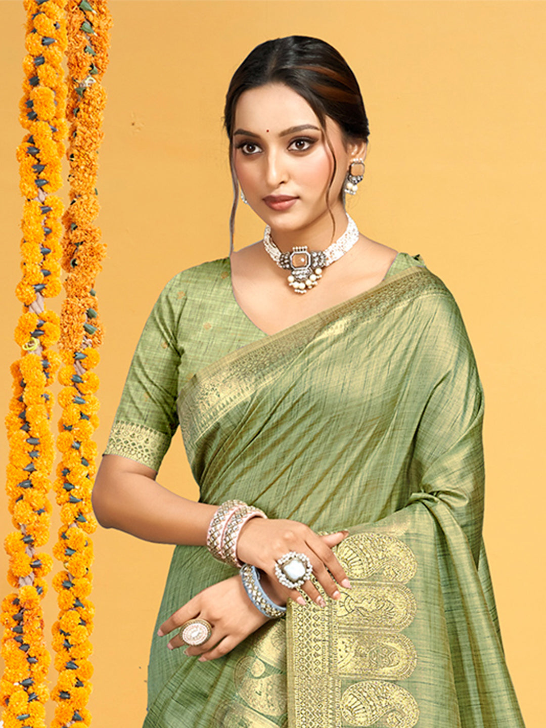 Sangam Prints Light Green Assam Silk Woven Work Traditional Saree - Distacart