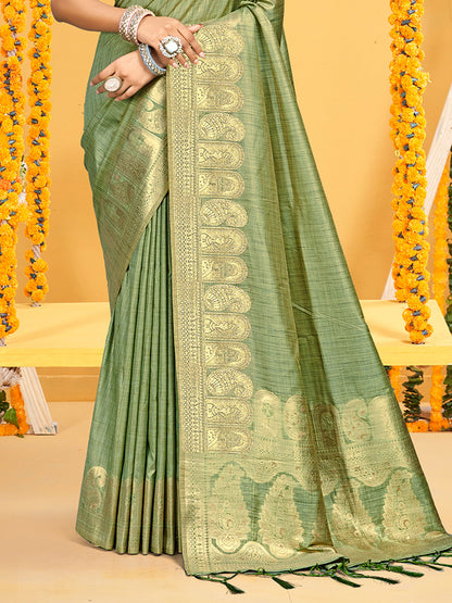 Sangam Prints Light Green Assam Silk Woven Work Traditional Saree - Distacart