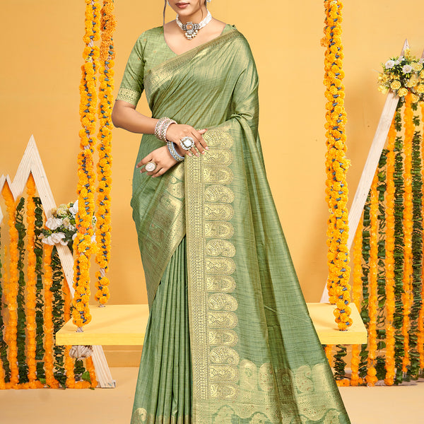 Sangam Prints Light Green Assam Silk Woven Work Traditional Saree