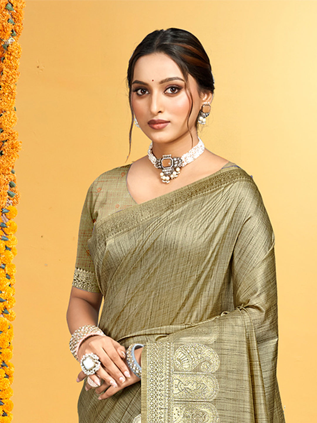 Sangam Prints Beige Assam Silk Woven Work Traditional Saree