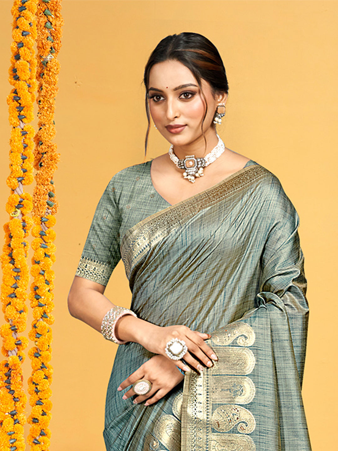 Sangam Prints Teal Assam Silk Woven Work Traditional Saree - Distacart