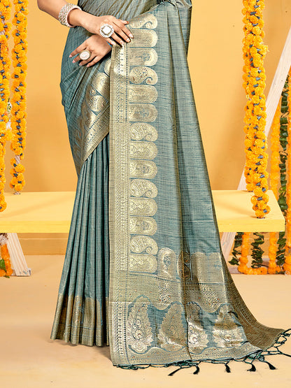 Sangam Prints Teal Assam Silk Woven Work Traditional Saree - Distacart