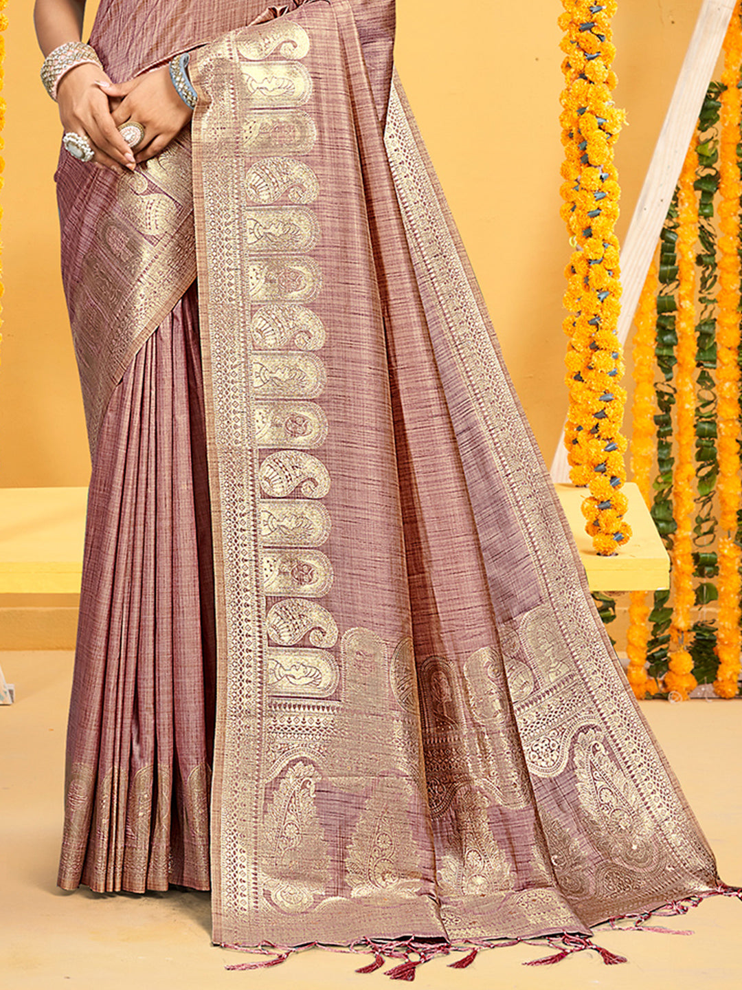 Sangam Prints Mauve Assam Silk Woven Work Traditional Saree