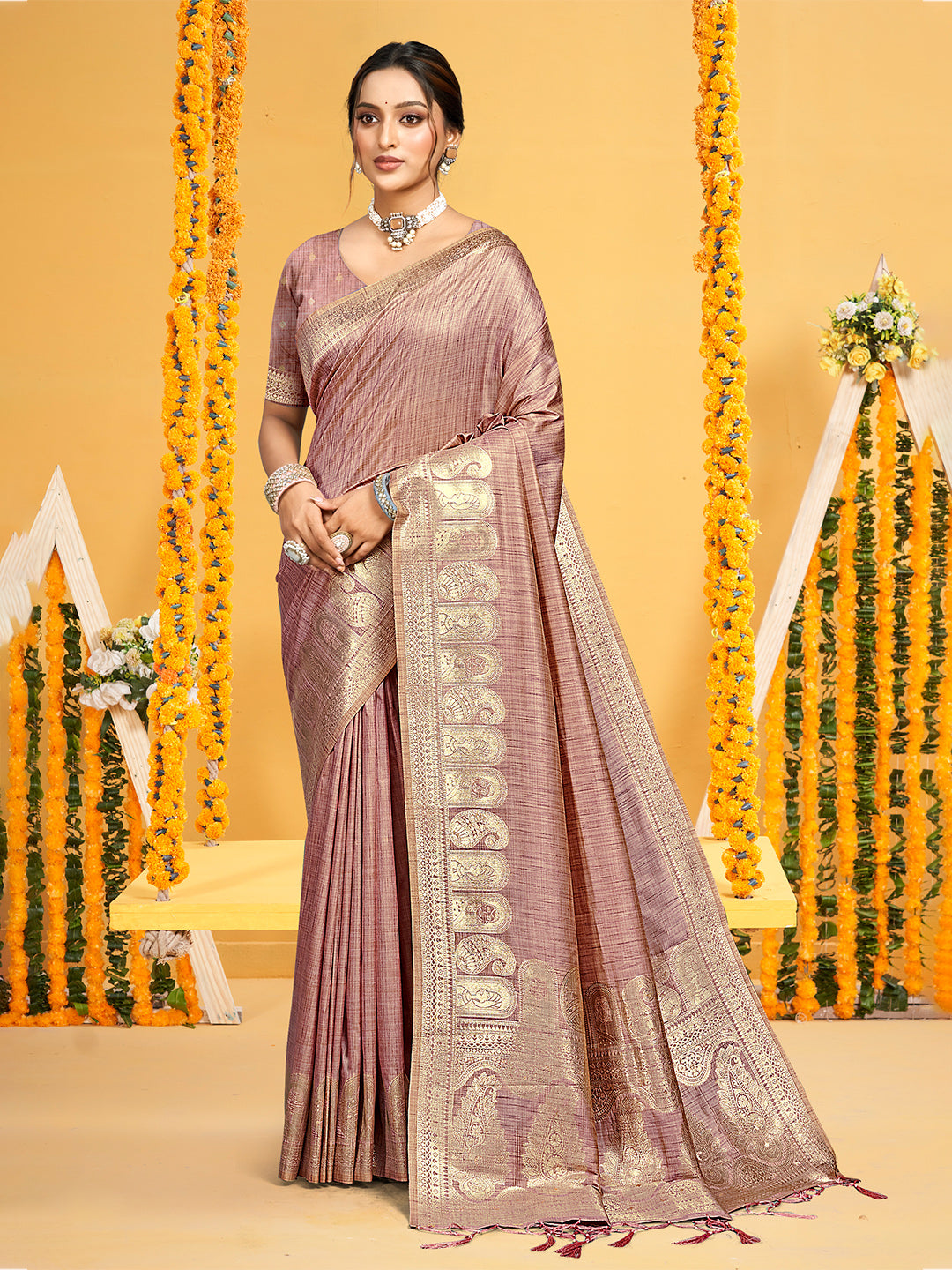 Sangam Prints Mauve Assam Silk Woven Work Traditional Saree - Distacart