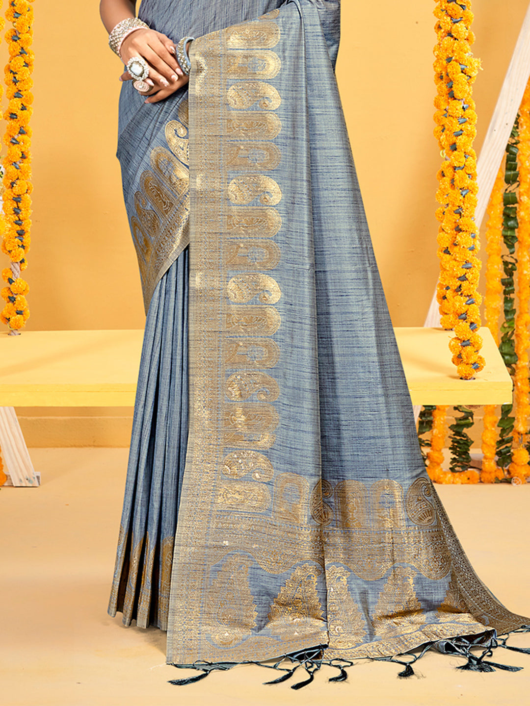 Sangam Prints Grey Assam Silk Woven Work Traditional Saree