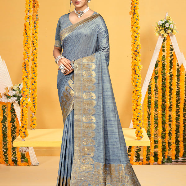 Sangam Prints Grey Assam Silk Woven Work Traditional Saree