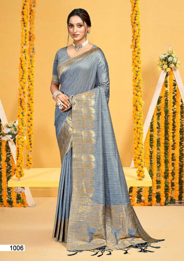 Prazu Fashion Light Blue Assam Silk Weaving Wedding Wear Saree