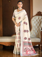 Thumbnail for Sangam Prints Crem Linen Woven Work Traditional Saree