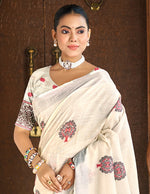 Thumbnail for Sangam Prints Crem Linen Woven Work Traditional Saree