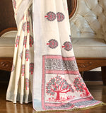 Thumbnail for Sangam Prints Crem Linen Woven Work Traditional Saree