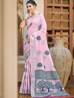 Thumbnail for Sangam Prints Pink Linen Woven Work Traditional Saree
