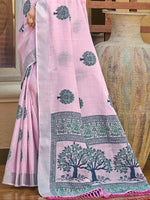 Thumbnail for Sangam Prints Pink Linen Woven Work Traditional Saree