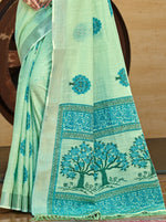 Thumbnail for Sangam Prints Green Linen Woven Work Traditional Saree