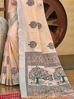 Thumbnail for Sangam Prints Peach Linen Woven Work Traditional Saree