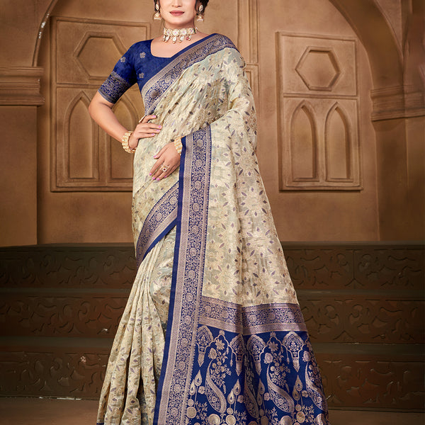 Sangam Prints Off-White Silk Woven Work Traditional Saree