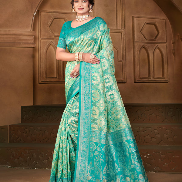 Sangam Prints  Sea Green Silk Woven Work Traditional Saree