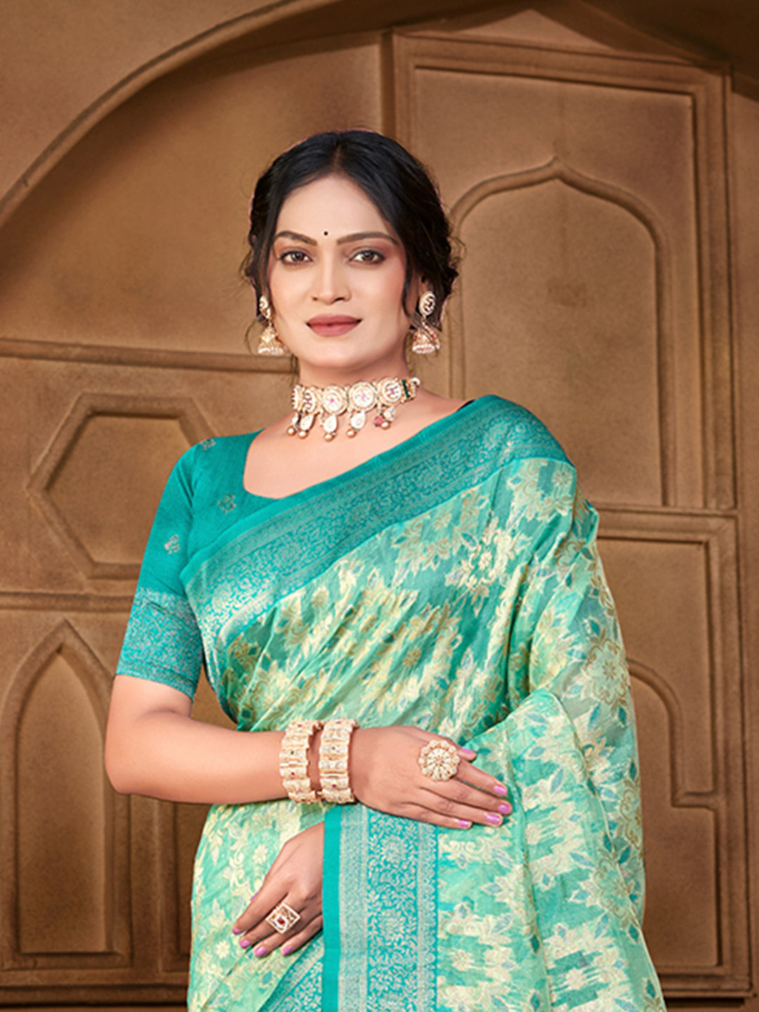 Sangam Prints  Sea Green Silk Woven Work Traditional Saree