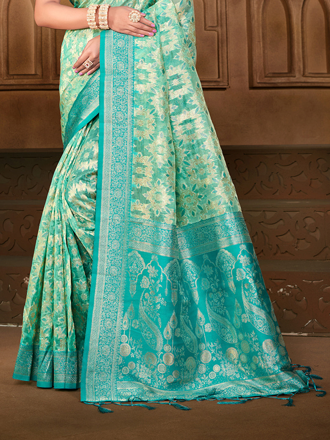 Sangam Prints  Sea Green Silk Woven Work Traditional Saree