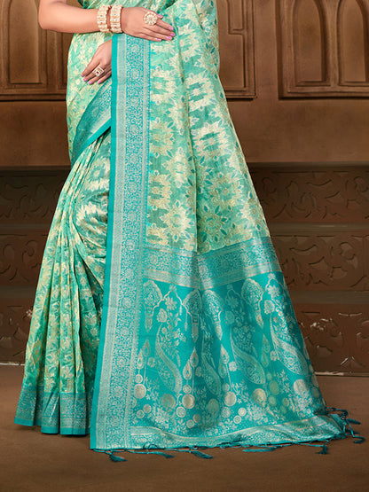 Sangam Prints  Sea Green Silk Woven Work Traditional Saree - Distacart